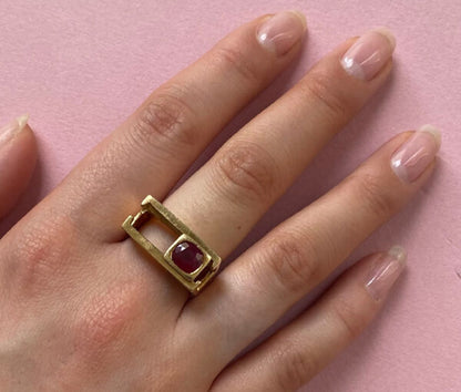 Vintage Geometric Ruby and 18ct Yellow Gold Articulated Slider Ring