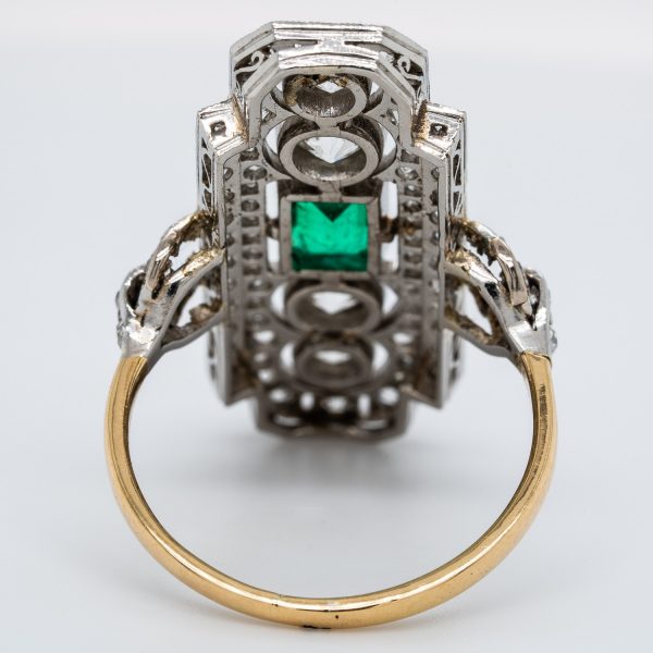 Art Deco Emerald and Diamond Plaque Ring, 3.50 carats