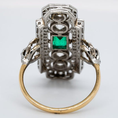 Art Deco Emerald and Diamond Plaque Ring, 3.50 carats