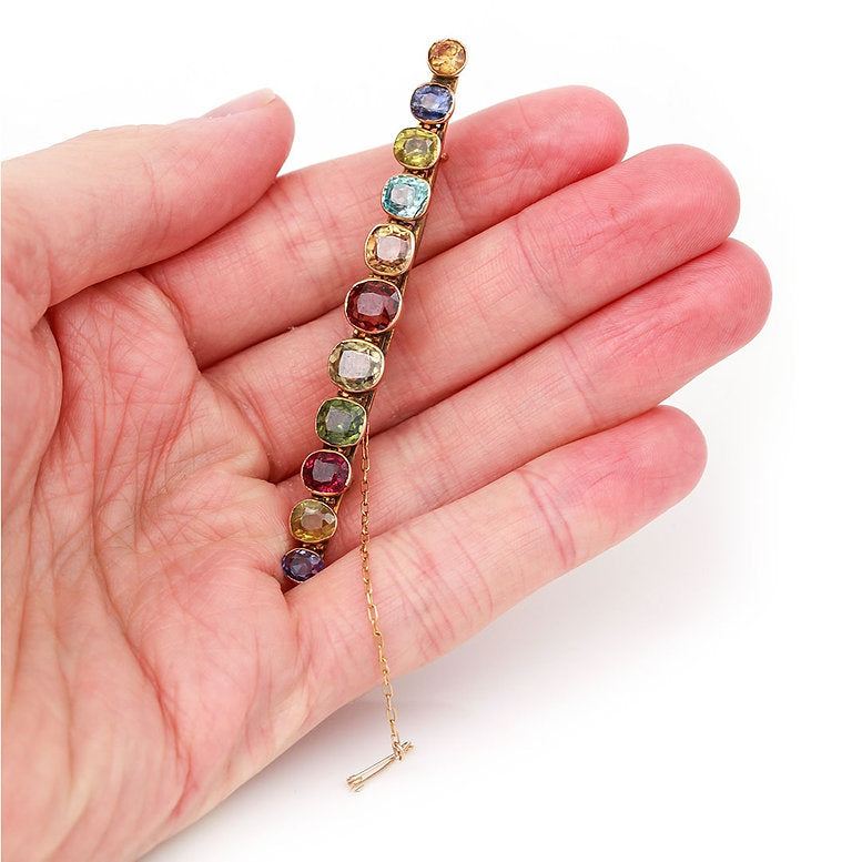 Antique Edwardian Multi Gem Harlequin Bar Brooch
