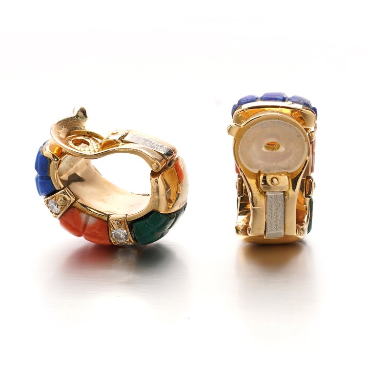 Van Cleef and Arpels Multi Gemstone and Diamond Clip On Earrings