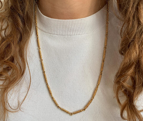 Vintage 1970s Georges Lenfant 18ct Yellow Gold Chain Necklace; comprising of bars of textured gold, Signed