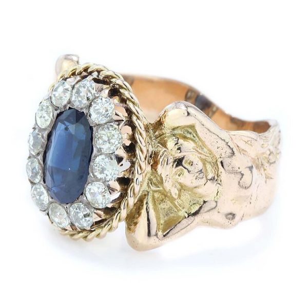 Antique Sapphire and Diamond Cluster Dress Ring