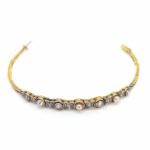 Antique Victorian Natural Pearl and Diamond Bracelet