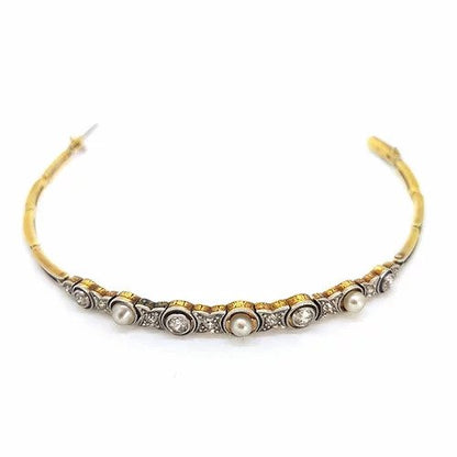 Antique Victorian Natural Pearl and Diamond Bracelet