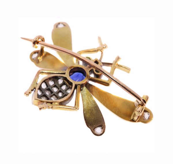 Antique Victorian Sapphire Emerald and Diamond Queen Bee Brooch