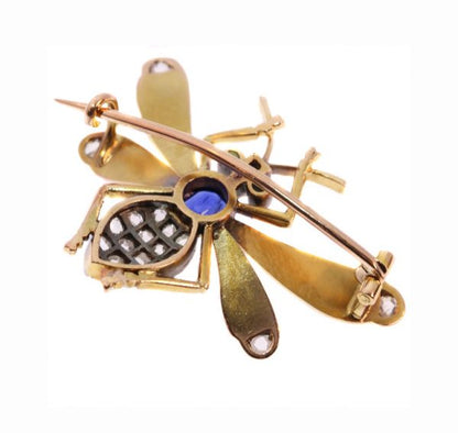 Antique Victorian Sapphire Emerald and Diamond Queen Bee Brooch