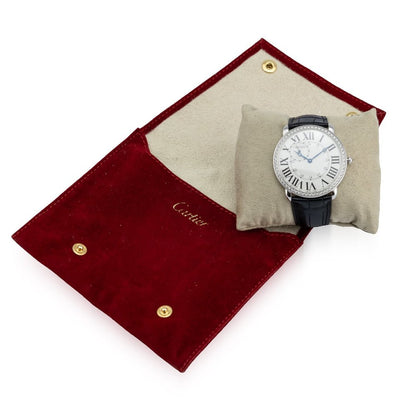 Vintage Ladies Cartier Ronde Louis WR007002 Manual Watch With Factory Diamond Bezel, see through exhibition case-back, with red Cartier suede pouch