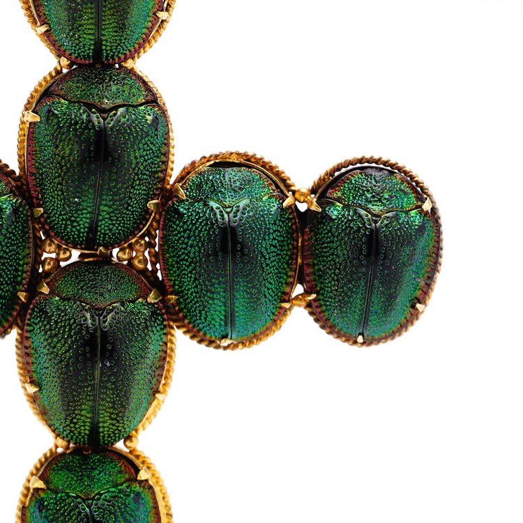 Antique Victorian 15ct Gold Cross Pendant with Scarab Beetle