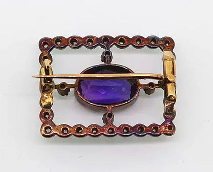 Antique Georgian Amethyst and Diamond Brooch, Silver and Gold, c.1830