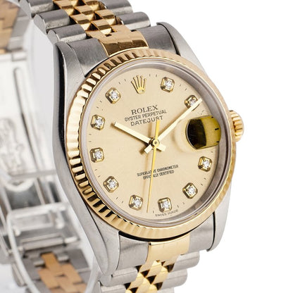 Vintage Rolex Oyster Perpetual 16233 Steel and Gold Automatic Watch with Diamond Hour Markers, Circa 1990s