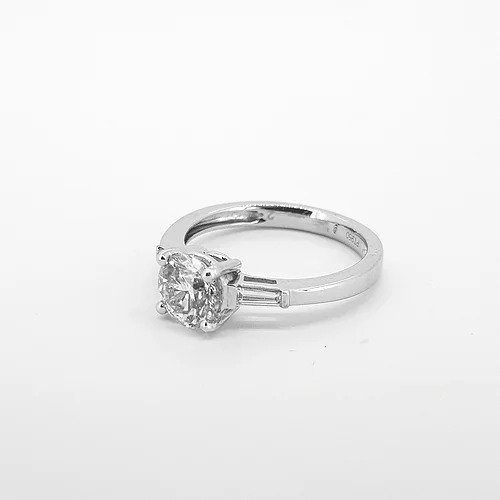 Diamond Solitaire Engagement Ring with Baguette Shoulders, 1.16 carats