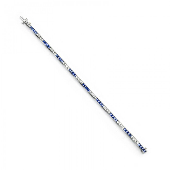 Sapphire and Diamond Line Bracelet in Platinum