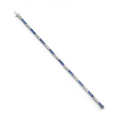 Sapphire and Diamond Line Bracelet in Platinum