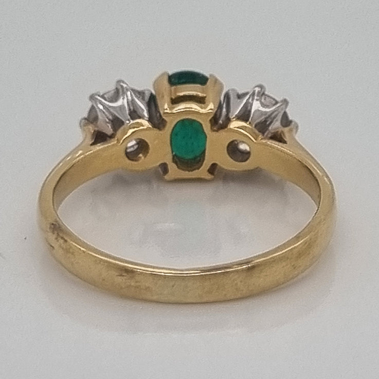 Vintage Emerald and Diamond Three Stone Engagement Ring
