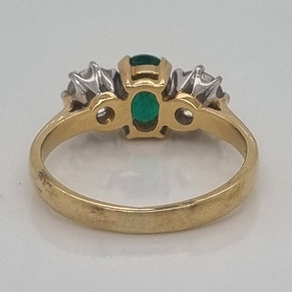 Vintage Emerald and Diamond Three Stone Engagement Ring