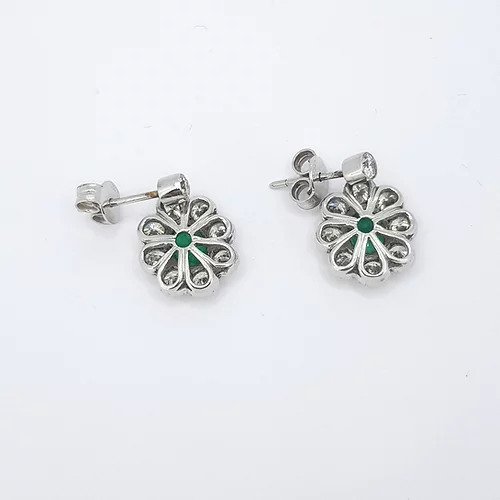 1.40ct Emerald and Diamond Cluster Drop Earrings