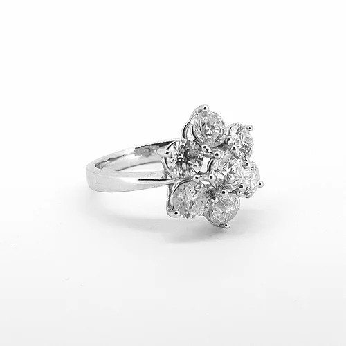 Diamond Flower Cluster Ring; classic seven stone claw set diamond cluster ring in a floral cluster design, 2.92 carats, in 18ct white gold