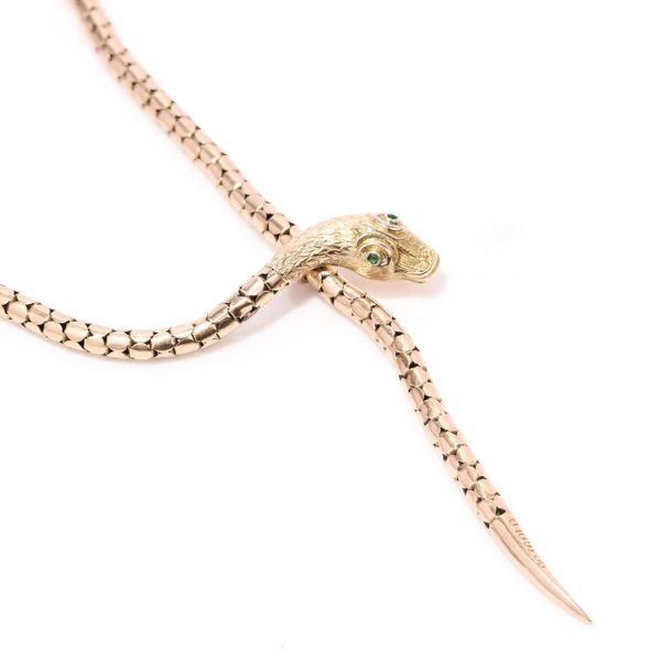 Antique Victorian Gold Snake Necklace with Tourmaline Eyes