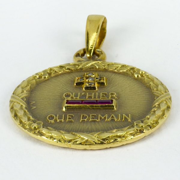 Augis French Plus Hier Ruby, Diamond and 18ct Gold Love Charm Pendant