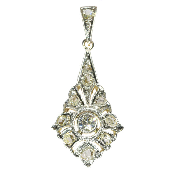 Antique Art Deco Old European and Rose Cut Diamond Pendant