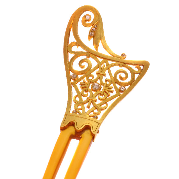 Antique Victorian French Gold and Horn Diamond Set Hair Comb