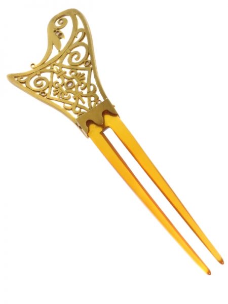 Antique Victorian French Gold and Horn Diamond Set Hair Comb