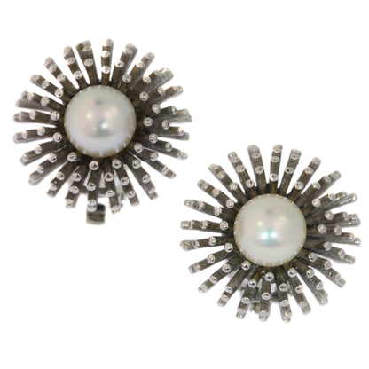 Vintage Pearl Set Sea Urchin 18ct White Gold Clip Earrings