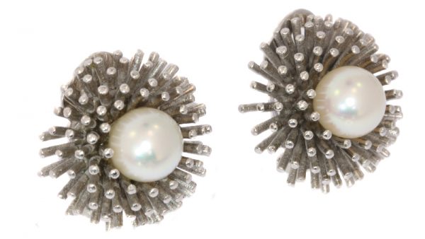 Vintage Pearl Set Sea Urchin 18ct White Gold Ear Clips