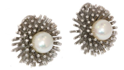 Vintage Pearl Set Sea Urchin 18ct White Gold Ear Clips