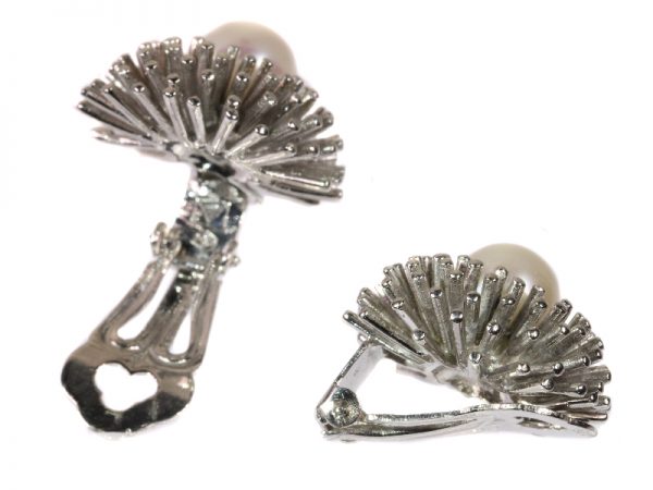 Vintage Pearl Set Sea Urchin 18ct White Gold Ear Clips