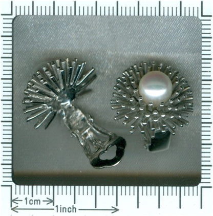 Vintage Pearl Set Sea Urchin 18ct White Gold Ear Clips