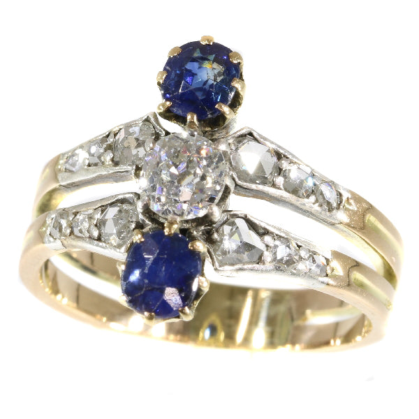 Antique Victorian Old European Cut Diamond and Sapphire 18ct Gold Ring