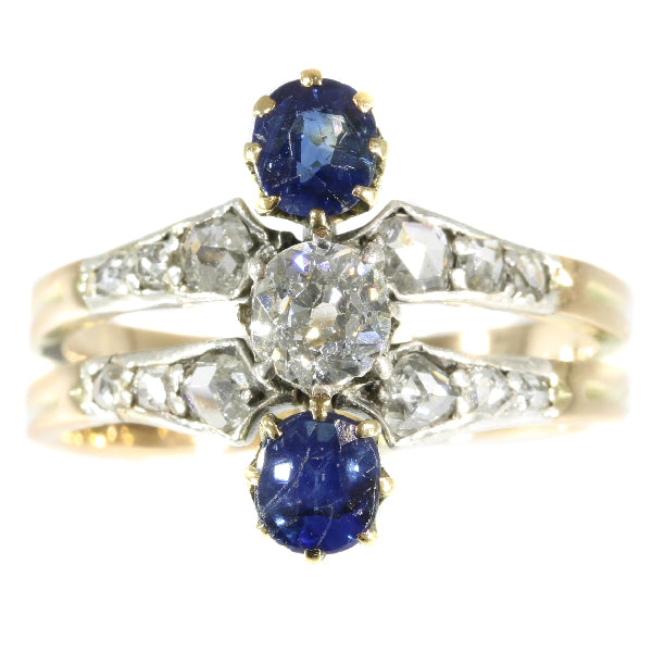 Antique Victorian Old European Cut Diamond and Sapphire 18ct Gold Ring