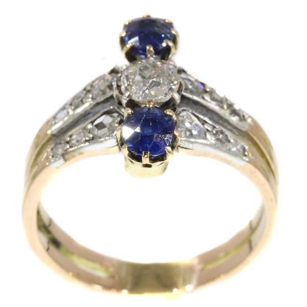 Antique Victorian Old European Cut Diamond and Sapphire 18ct Gold Ring
