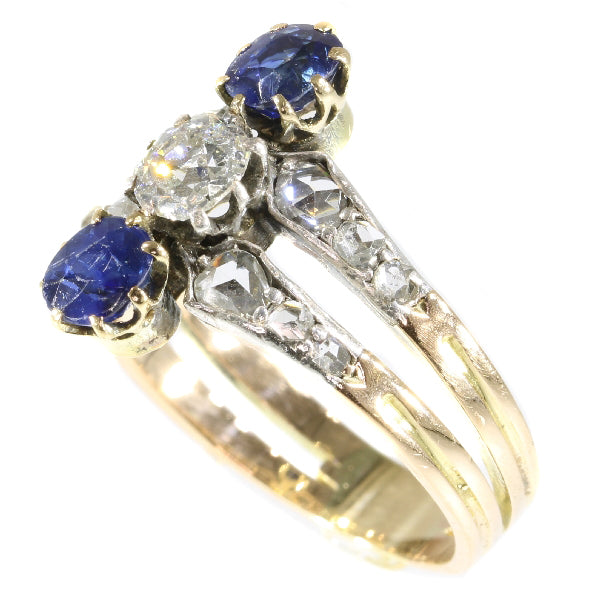 Antique Victorian Old European Cut Diamond and Sapphire 18ct Gold Ring