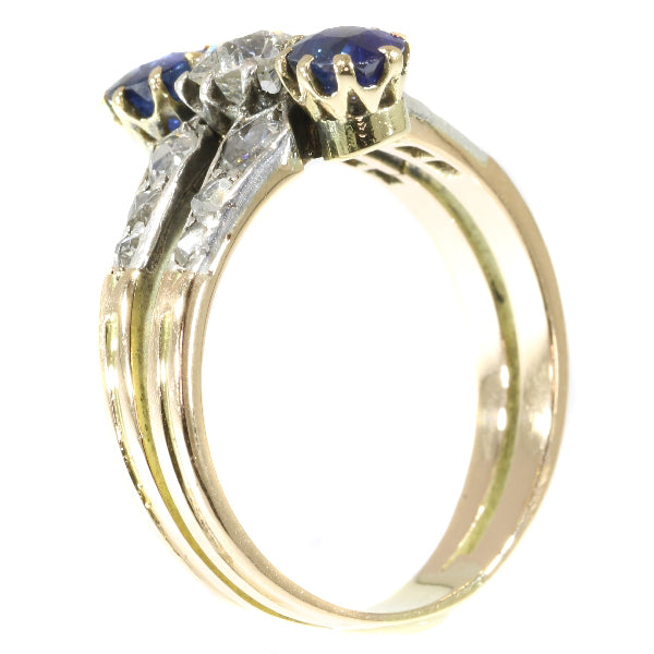 Antique Victorian Old European Cut Diamond and Sapphire 18ct Gold Ring