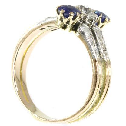 Antique Victorian Old European Cut Diamond and Sapphire 18ct Gold Ring