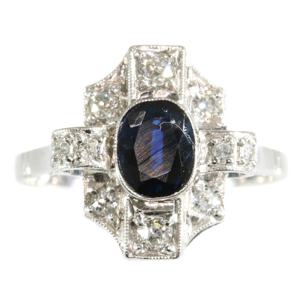Antique Art Deco 1.00ct Natural Sapphire and Diamond Ring