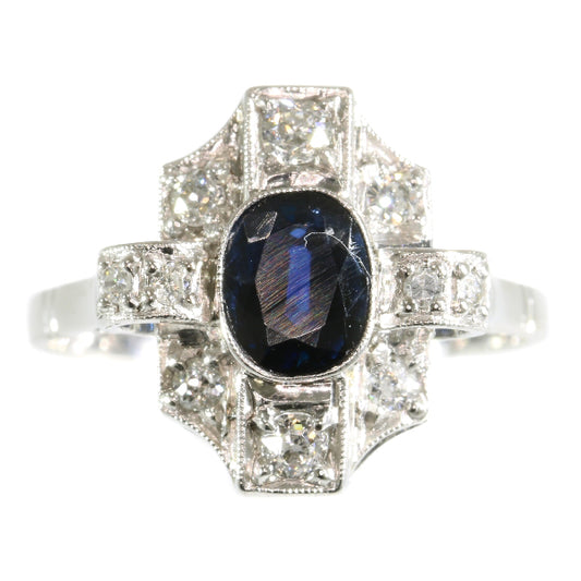 Antique Art Deco 1.00ct Natural Sapphire and Diamond Ring