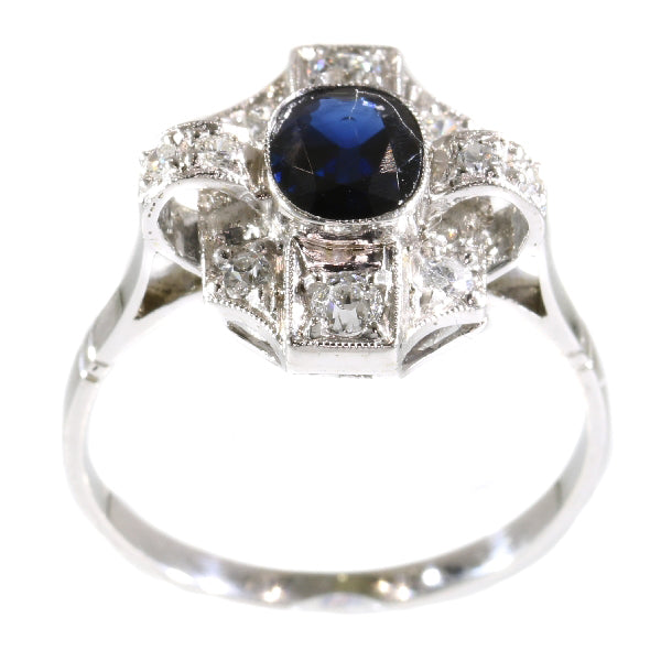 Antique Art Deco 1.00ct Natural Sapphire and Diamond Ring