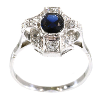 Antique Art Deco 1.00ct Natural Sapphire and Diamond Ring