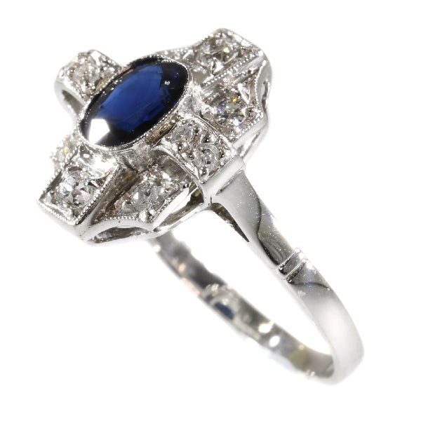 Antique Art Deco 1.00ct Natural Sapphire and Diamond Ring