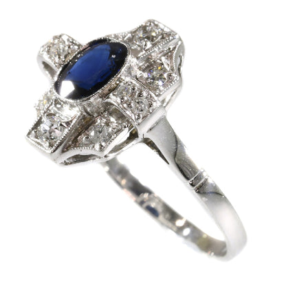Antique Art Deco 1.00ct Natural Sapphire and Diamond Ring