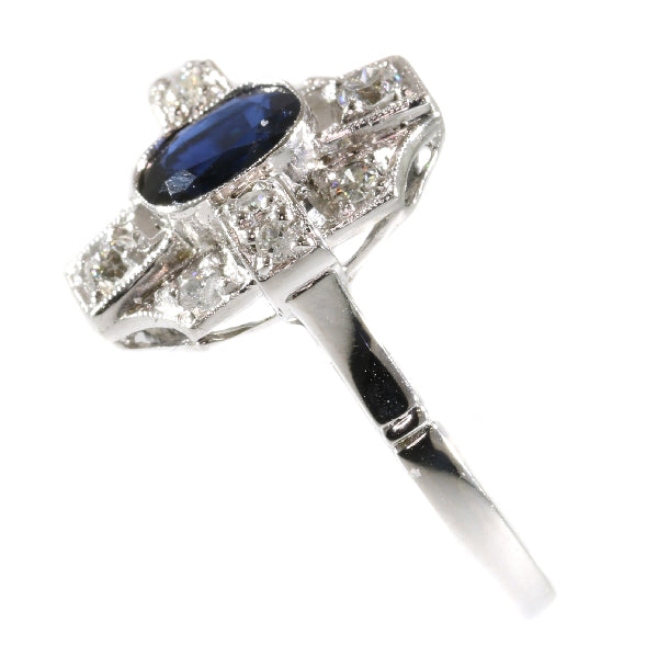 Antique Art Deco 1.00ct Natural Sapphire and Diamond Ring