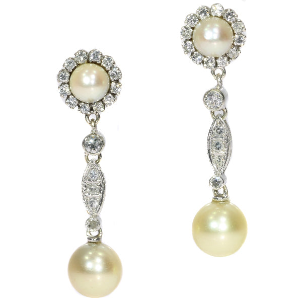 Vintage Diamond and Pearl Drop Earrings
