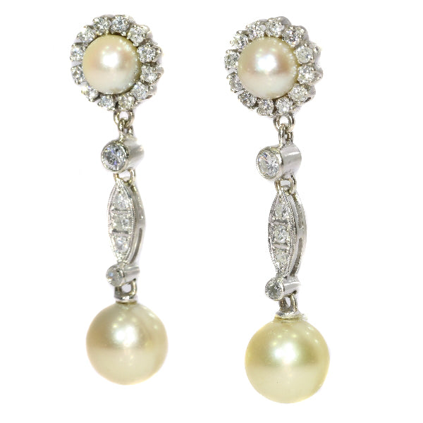 Vintage Diamond and Pearl Drop Earrings