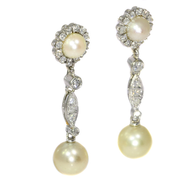 Vintage Diamond and Pearl Drop Earrings
