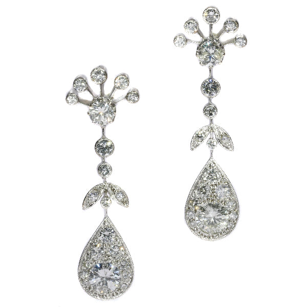 Vintage Diamond Encrusted Cocktail Pendant Earrings in Platinum