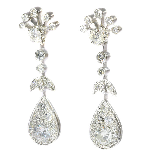 Vintage Diamond Encrusted Cocktail Pendant Earrings in Platinum